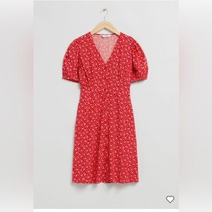 & Other Stories Printed Buttoned Mini Dress Bright Red Ditsy Floral 4